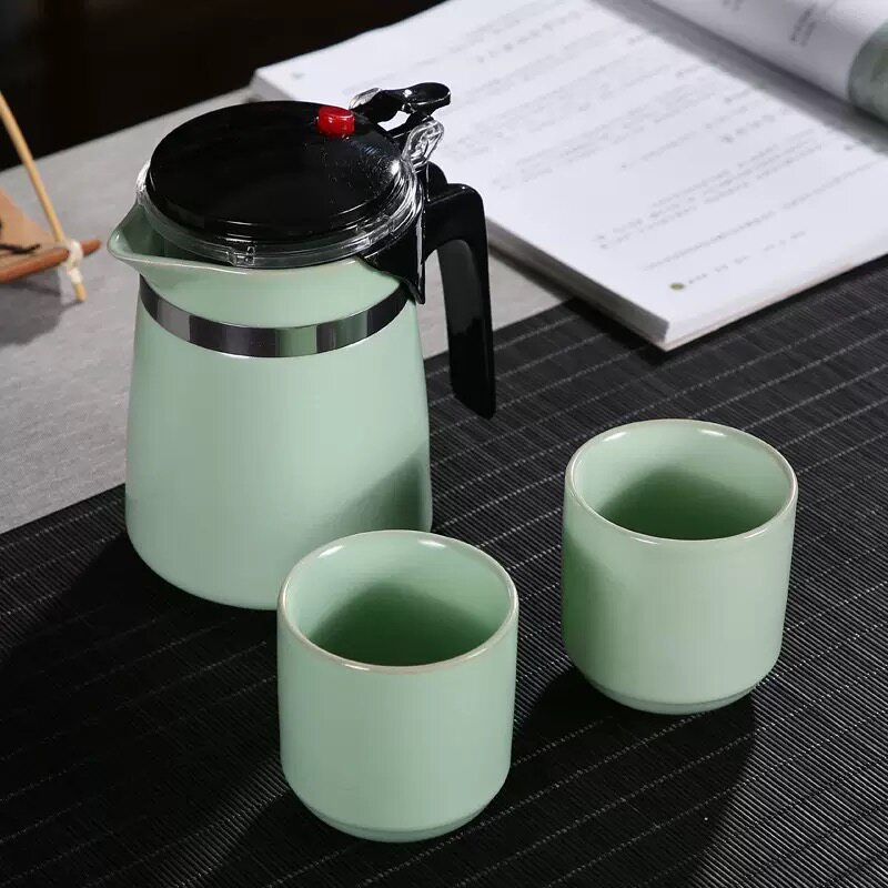 汝窑飘逸杯一壶两杯开片仿宋汝瓷功夫茶具商务礼品整套茶具套装