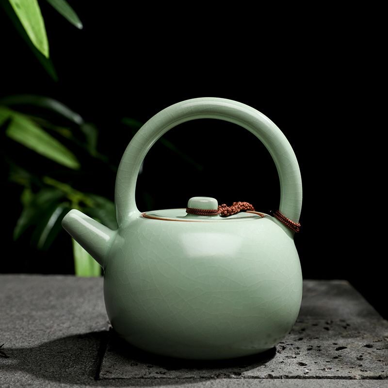 汝窑壶茶壶单壶汝瓷提梁壶陶瓷开片小号天青色手工功夫茶具家用