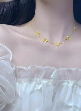 新款古法黄金色爆闪蝴蝶项链