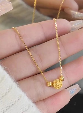 新款古法黄金色花丝玲珑项链女仿真高级感轻奢小众设计气质锁骨链