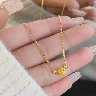 新款古法黄金色花丝玲珑项链女仿真高级感轻奢小众设计气质锁骨链