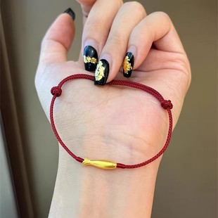 新款古法黄金色锦鲤红绳手链女高级感轻奢小众设计气质编织手绳