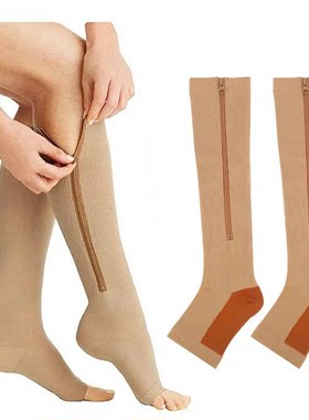 亚马逊压力袜拉链袜运动压缩美腿袜 compression socks拉链袜