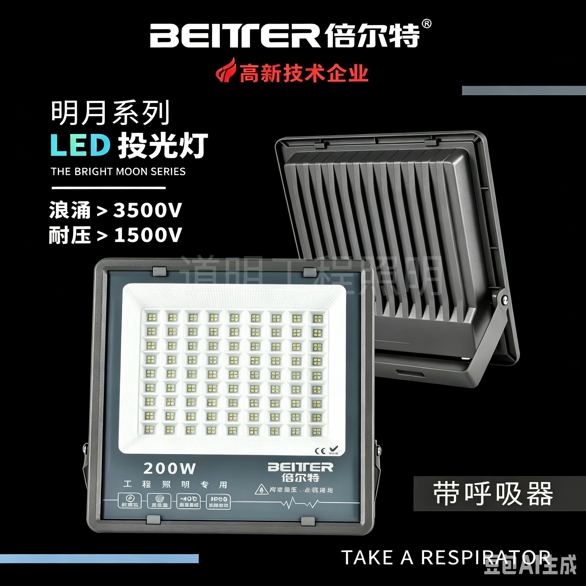 倍尔特LED投光灯户外高亮防水室外照明灯探照广告灯200瓦投射灯