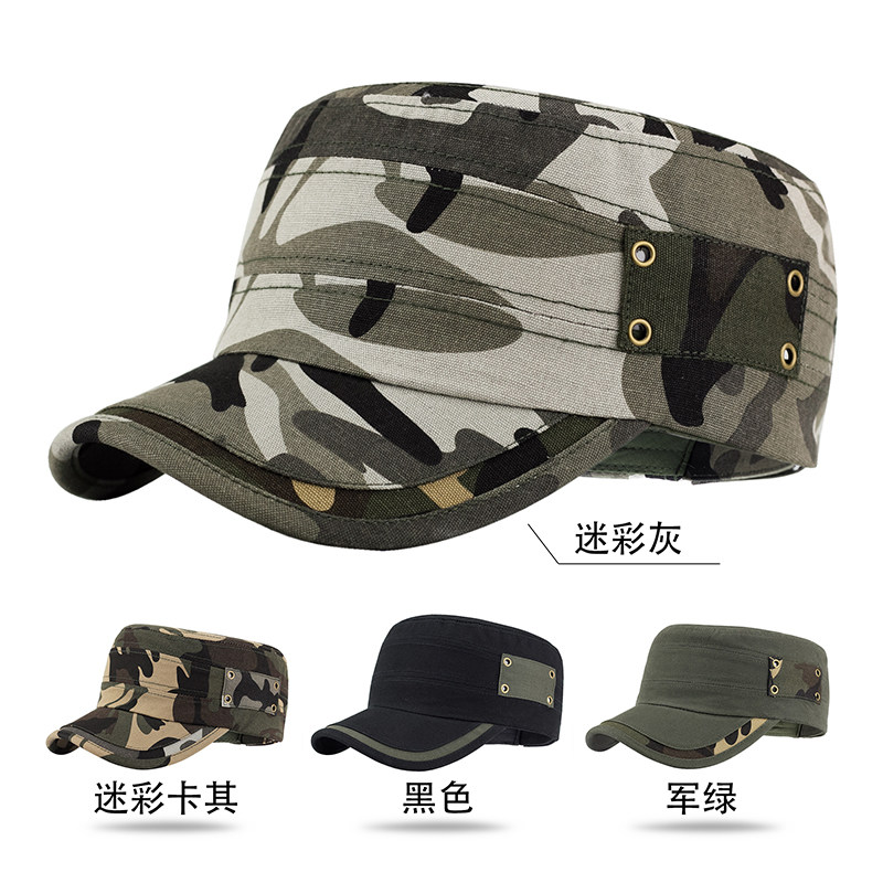帽子男款短檐鸭舌帽户外休闲军迷彩中年光头男士秋冬保暖平顶帽