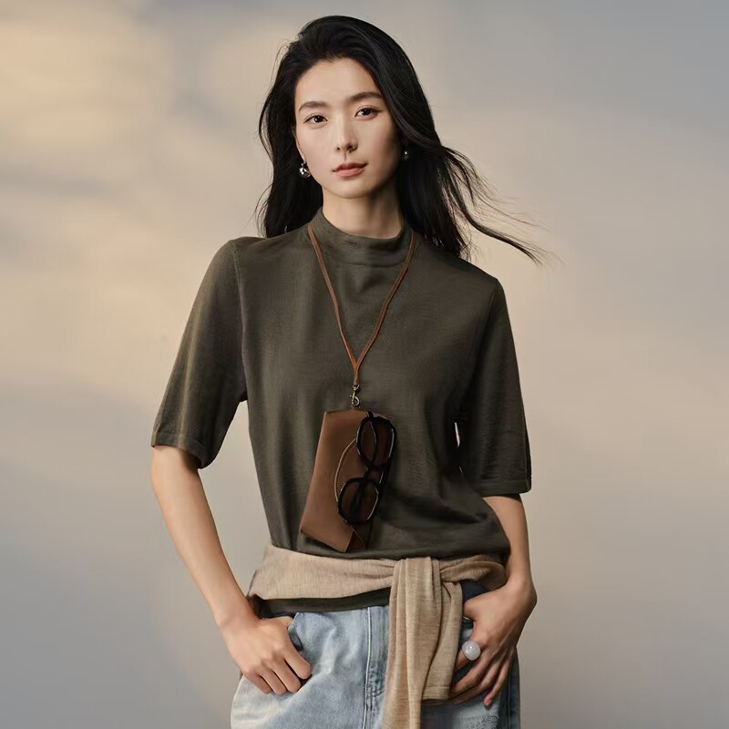春秋轻薄精纺100山羊绒女针织衫