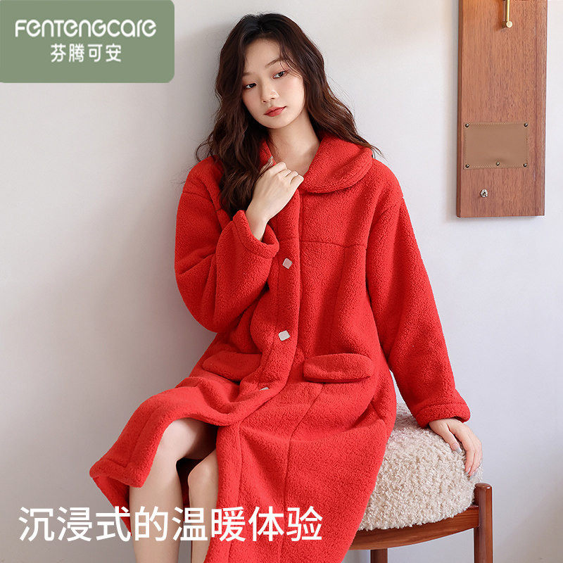 芬腾可安冬季珊瑚绒睡衣女士睡裙加绒加厚本命年红色法兰绒家居服,女士内衣/男士内衣/家居服,睡袍/浴袍,淘宝优惠券,粉丝福利购,淘宝优惠卷