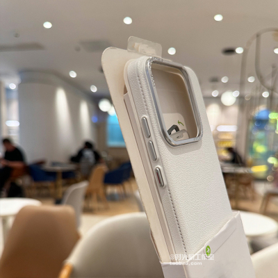 iPhone苹果15荔枝纹简约金属框硬