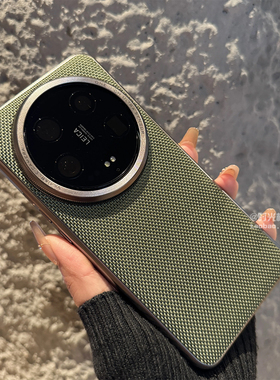 复古墨绿色科纳纹适用小米15Ultra手机壳m15Pro颗粒磨砂布纹抗指纹14/13电镀银边12sultra三包边PC硬壳男女套