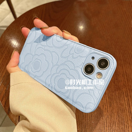 浮雕防指纹山茶花纹皮质适用OPPOFindx7手机壳X7Ultra奶油蓝x6全包边Reno12/11高级感10/9Pro纯色8小众女款套