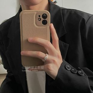 新款Reno15/12/11/10卡其色皮质适用OPPOreno14/13手机壳简约风findx9/x8/X7/X6保护套X5男女冷淡风ins防手汗