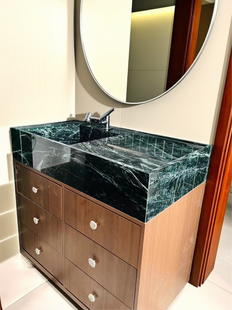 天然红洞石普拉达绿石材洗手盆洗手台奢石洗手台洗漱台一体盆台上