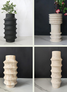 现代简约黄洞石家居装饰层叠插花器摆件客厅民宿诧寂风软装饰品