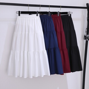 大摆A字裙高腰百褶半身长裙子 新款 百搭松紧腰中长款 蛋糕裙春夏季