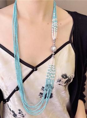 毛衣链女款蓝色首饰轻奢高级松石