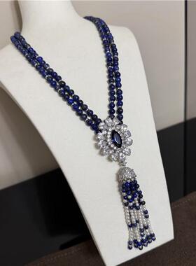青金石毛衣链女蓝色首饰奢华高贵