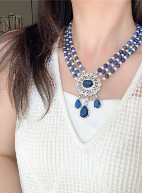 天然淡水珍珠镶嵌青金石项链首饰