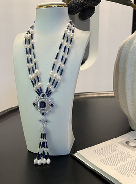 青金石毛衣链女多层首饰轻奢珍珠