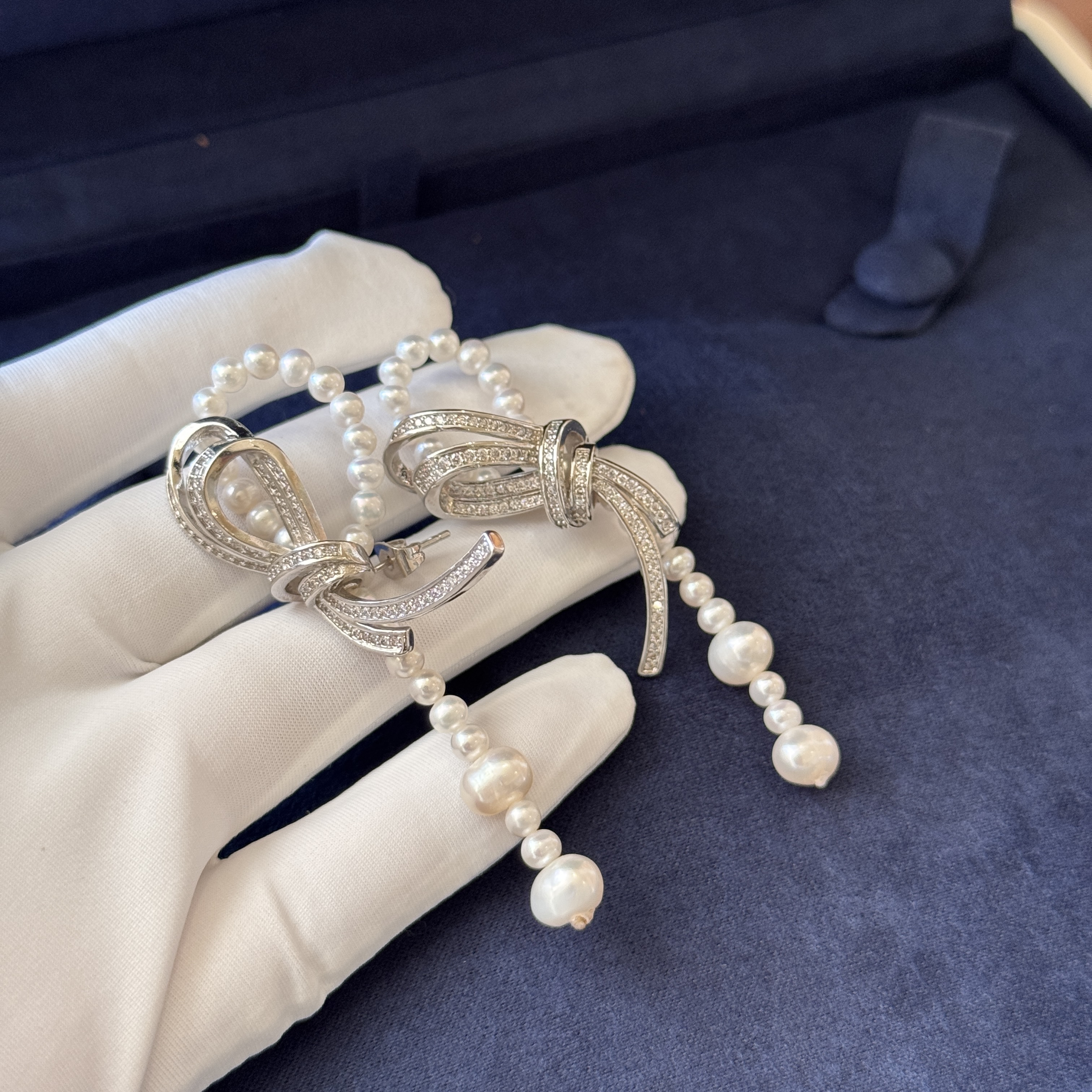 天然淡水珍珠耳环轻奢蝴蝶结耳钉