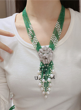 绿玛瑙毛衣链女多层首饰轻奢豪华