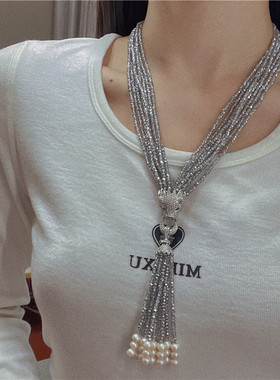 水晶多层女流苏首饰复古女毛衣链