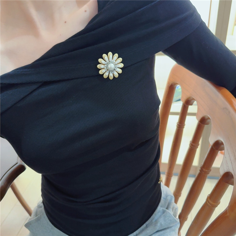 法式温柔风小雏菊胸针天然珍珠女