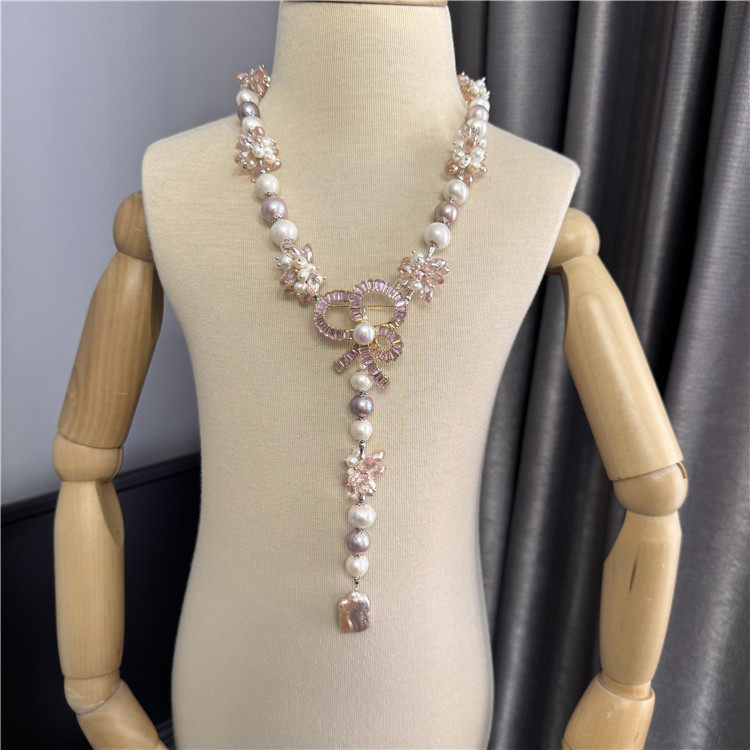 粉紫色珍珠项链高贵大气轻奢首饰
