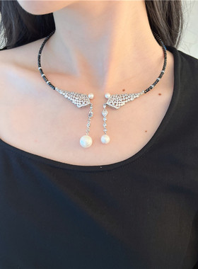 天然黑尖晶石项圈轻奢个性锁骨链