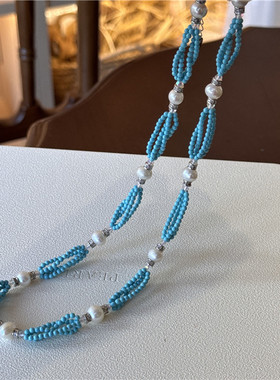 蓝色系绿松轻奢多层锁骨链时尚女