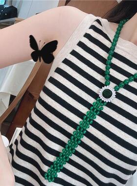 绿色首饰女玉髓奢华毛衣链女个性