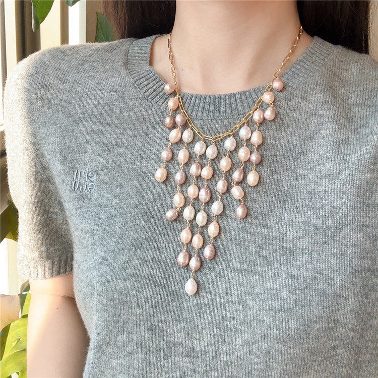 度假风天然淡水珍珠流苏项链小众设计高级感时尚锁骨链毛衣链饰品,珠宝/钻石/翡翠,颈饰,淘宝优惠券,粉丝福利购,淘宝优惠卷