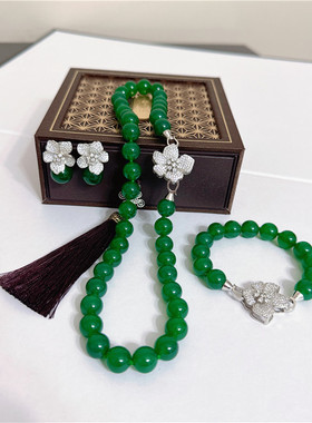 玛瑙套装女绿色首饰古风轻奢气质
