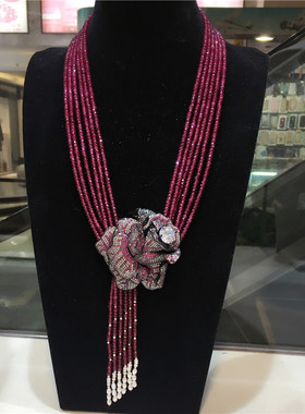 新款红色玛瑙玫瑰花配饰多层项链 高端大牌款 礼物