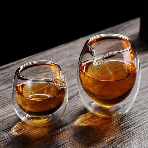 双层透明玻璃公道杯大小号隔热公杯功夫茶具过滤茶漏滤网分茶器