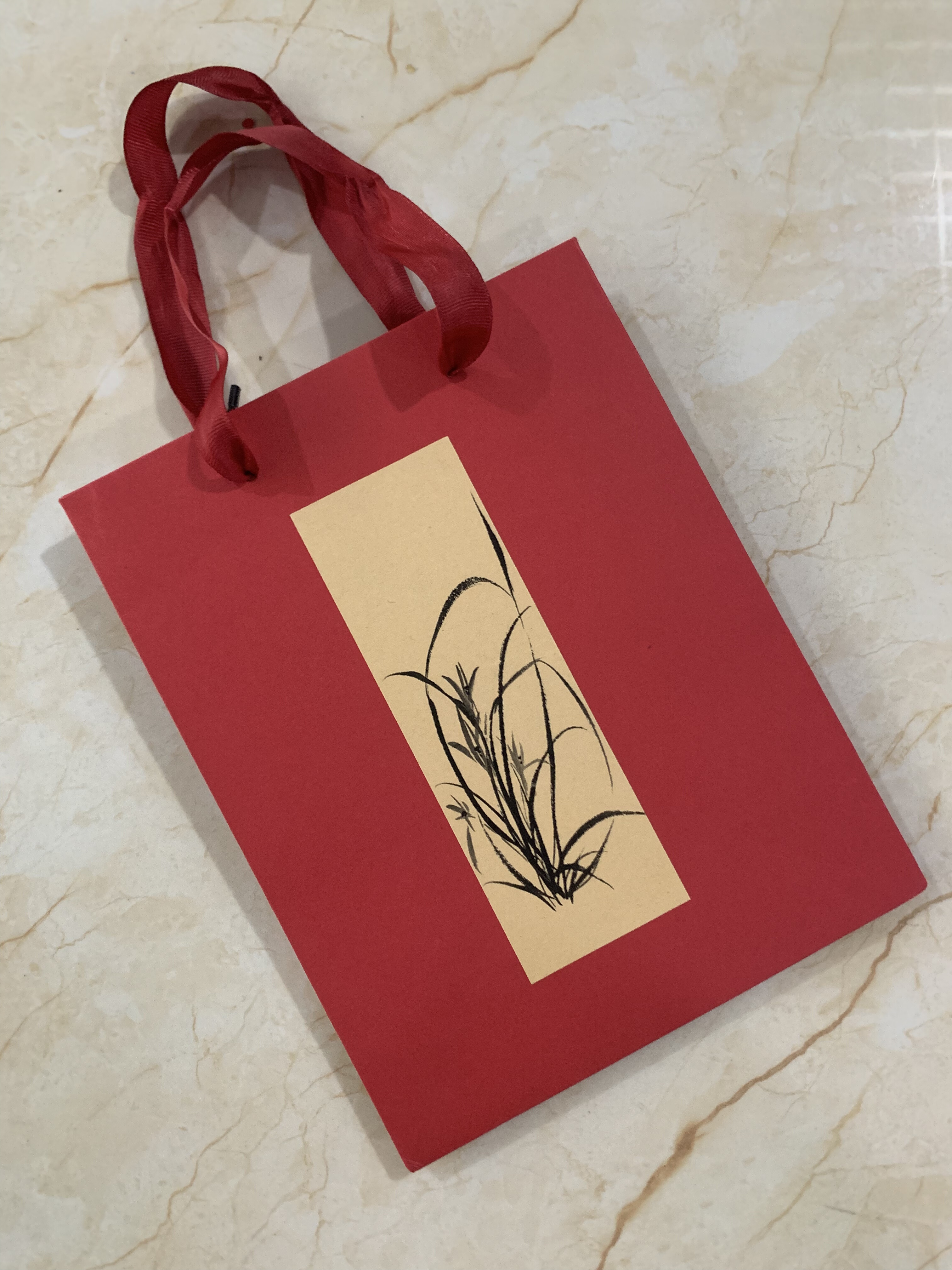 原创手提袋红色牛皮纸袋梅兰竹菊图案中国风礼品包装