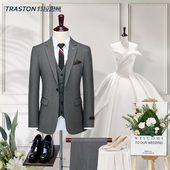 职业正装 商务西服修身 伴郎服新郎结婚礼服 男套装 特拉思顿婚礼西装