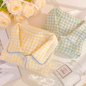 长裤 日系格子睡衣女双层纱布春秋季 纯棉家居服长袖 棉纱宽松两件套