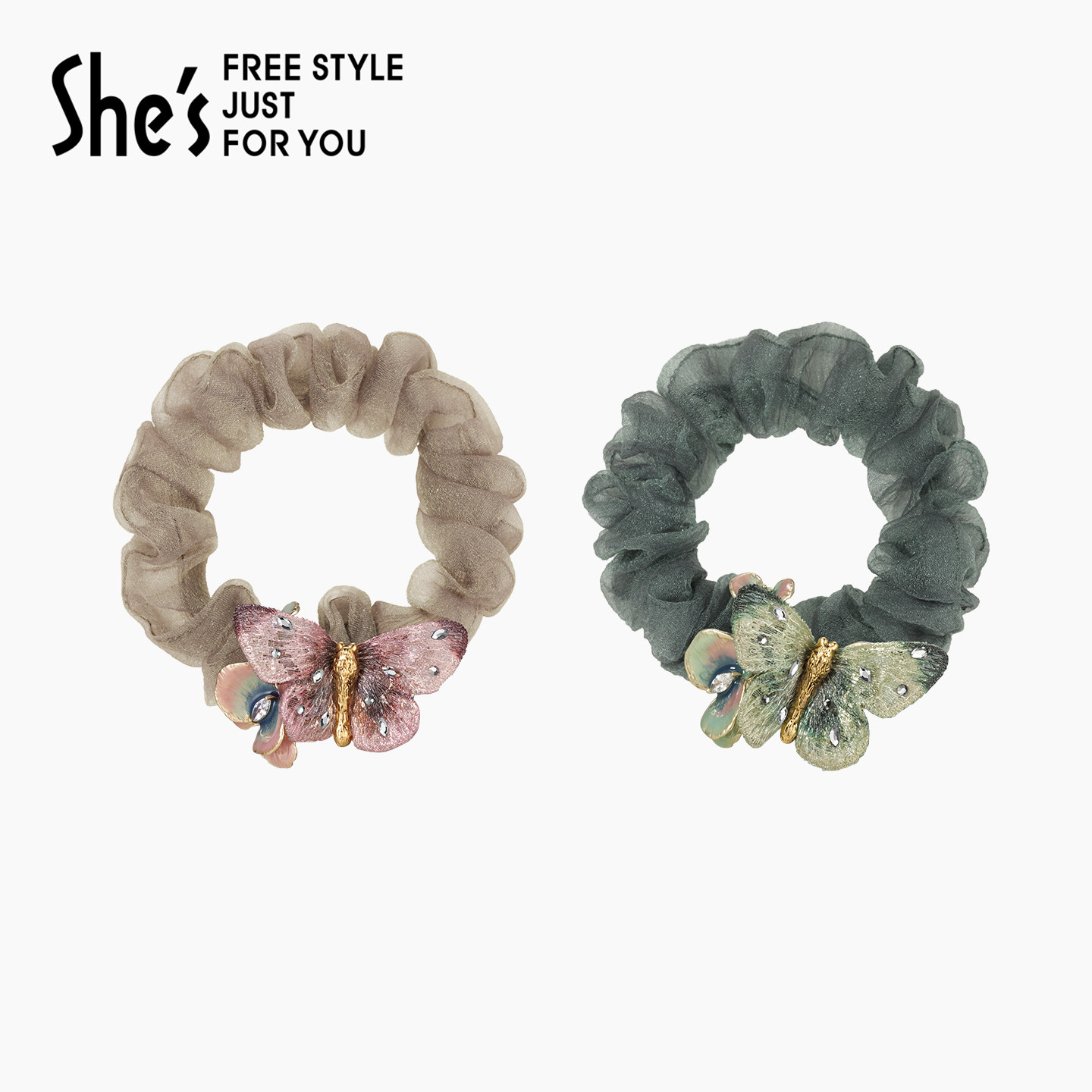 shes欧根纱刺绣花朵柔软发圈