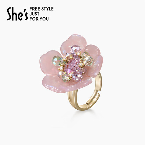 shes茜子浪漫花朵开口戒指