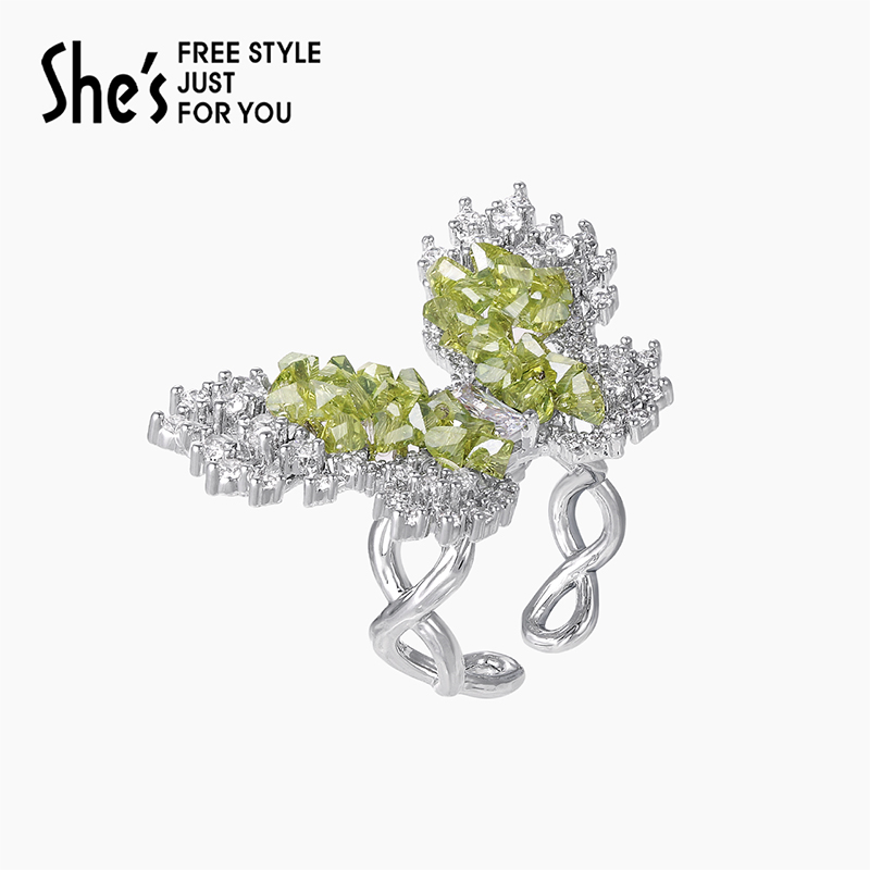 shes茜子璀璨水晶蝴蝶戒指