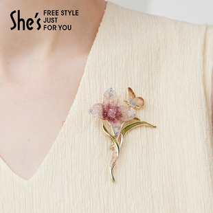 shes莫奈印象原创刺绣花朵胸针高档精致时尚胸花别针配饰节日礼物