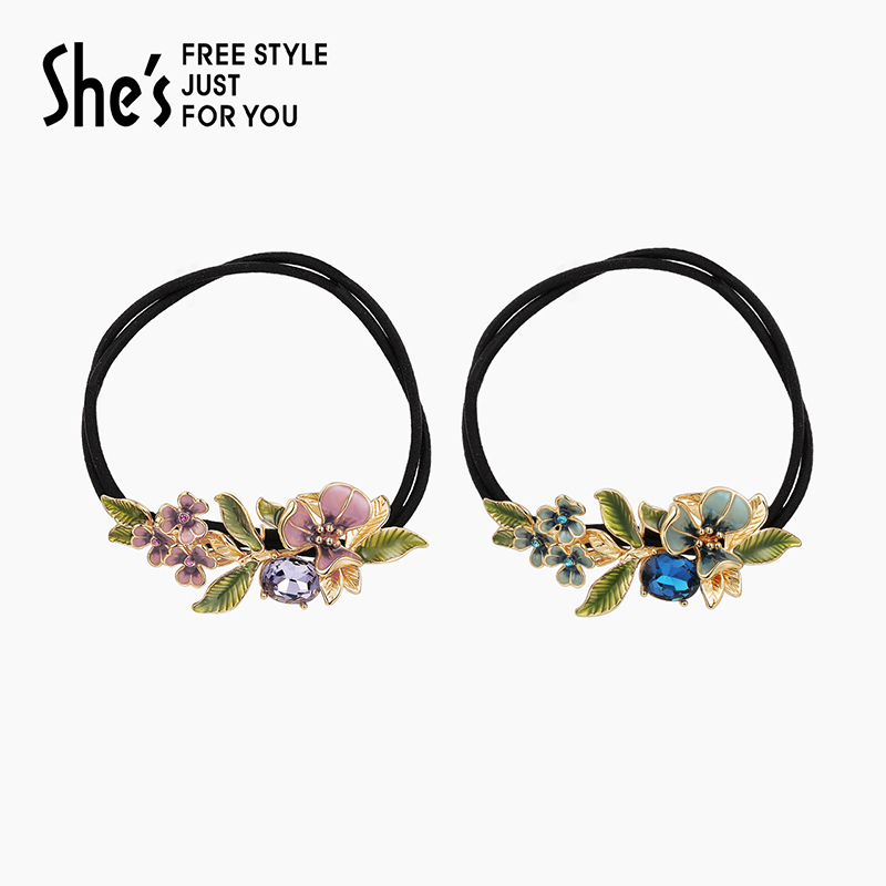 梵高手工滴油渐变花朵双股发圈