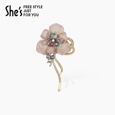 shes茜子国风刺绣花朵胸针