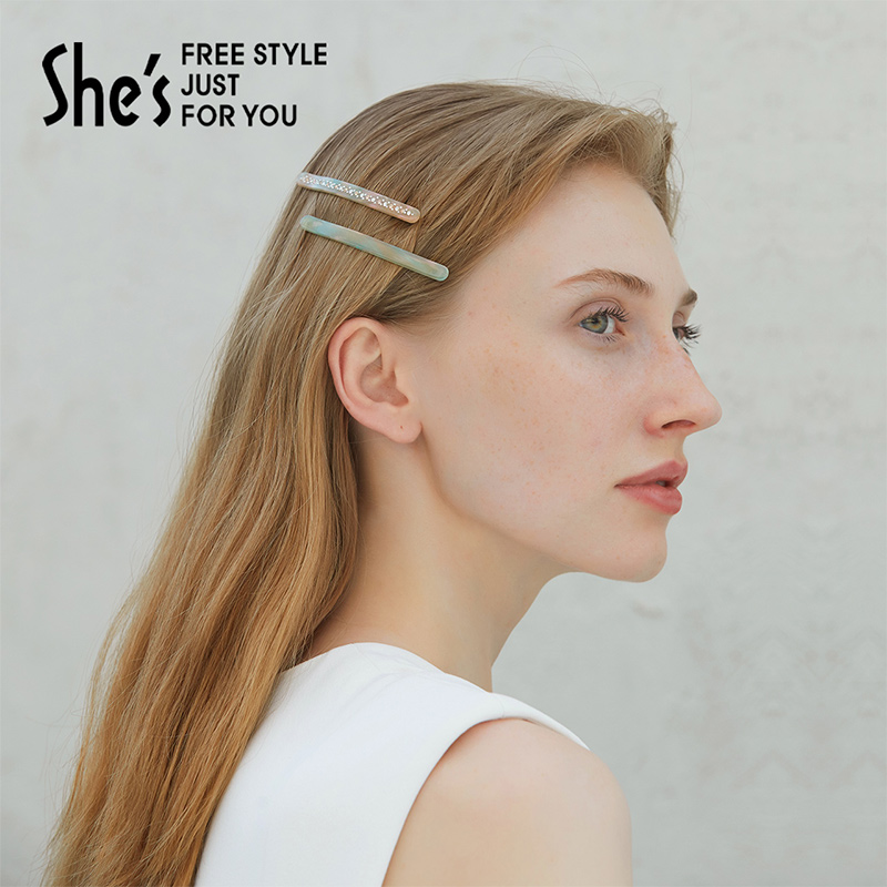 shes茜子莫奈波光时尚轻盈板材边夹刘海夹碎发夹盘发侧夹一对