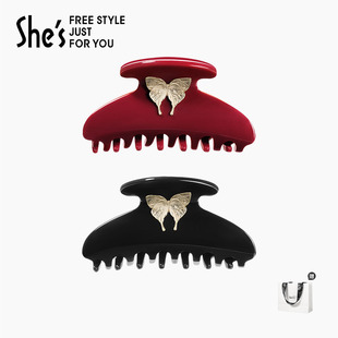 shes茜子自然复刻夜色金蝶醋酸板材盘发抓夹发抓轻简鲨鱼夹发饰