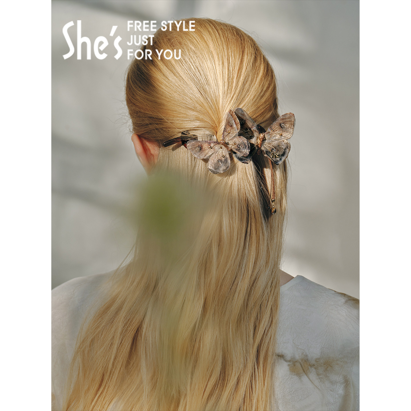 shes茜子立体刺绣花朵八字夹