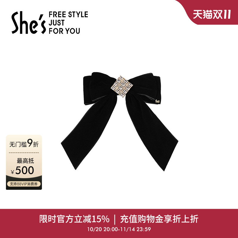 shes茜子复古丝绒蝴蝶结飘带发夹