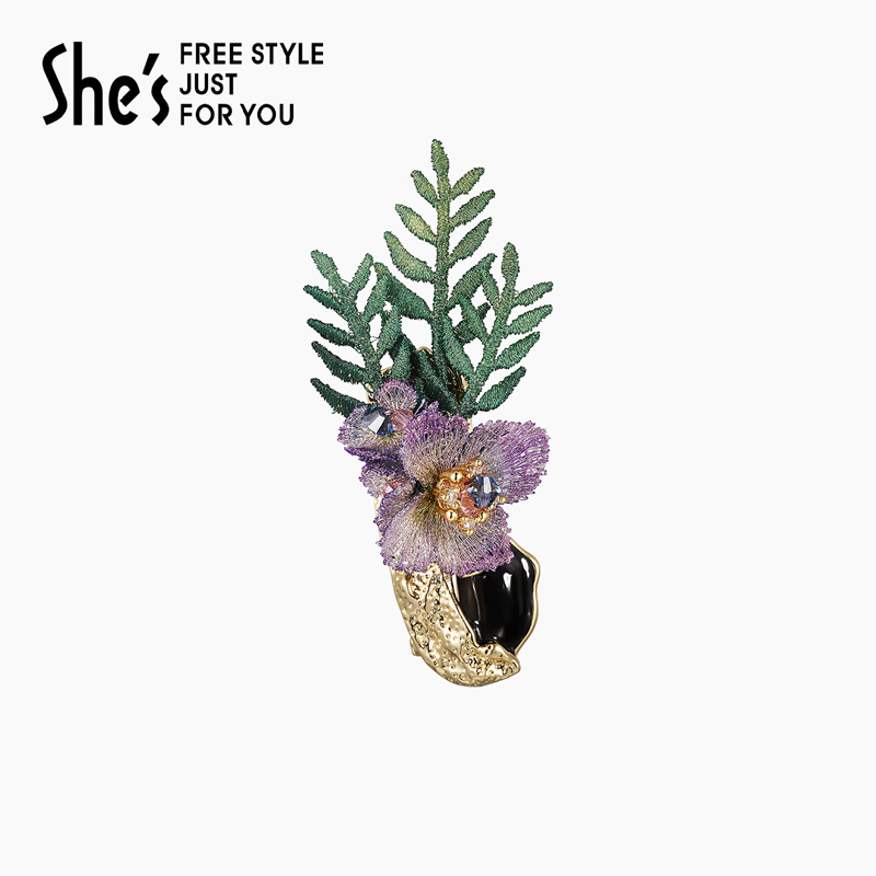 shes茜子刺绣花朵胸针