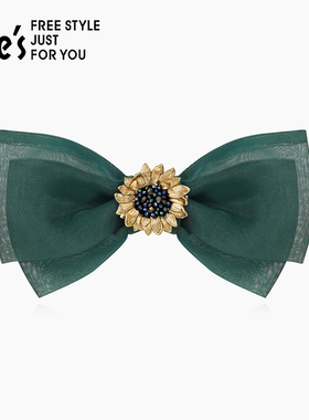 shes梵高向日葵矿彩工艺水晶蝴蝶结发夹头饰顶夹平行夹发卡