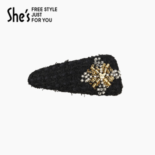 shes茜子轻简循迹几何菱形钉珠BB夹刘海边夹碎发侧夹高级感发饰品